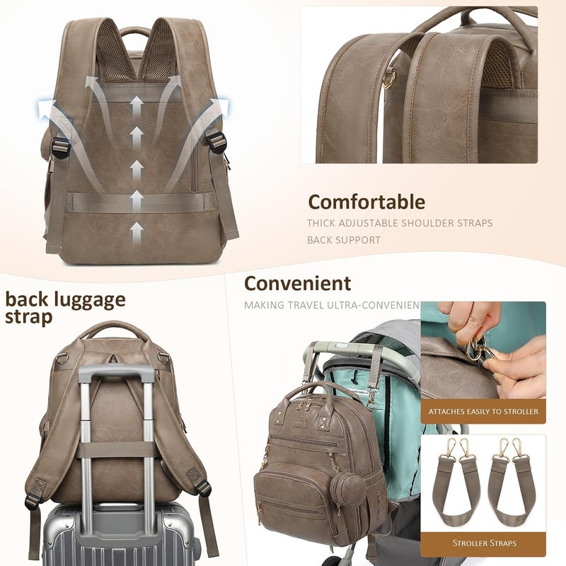 ROSEGIN Premium Vegan Leather Diaper Bag Backpack with Waterproof Changing Pad, Reinforced Zippers & Odor-Free, 20 Pockets Pro Organizer, Fits 15.6" Laptop, Stroller Straps, Baby Bag for Mom, Taupe - Image 3